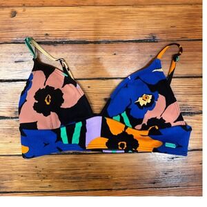 Roxy Bikini Top Multicolor Floral Textured Triangle Surf Beach Swimwear L
